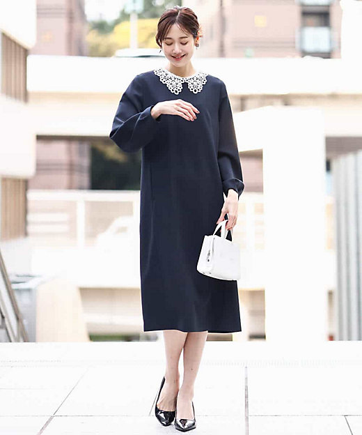 レース衿付きサックワンピース／防シワ／洗える | MK MICHEL KLEIN