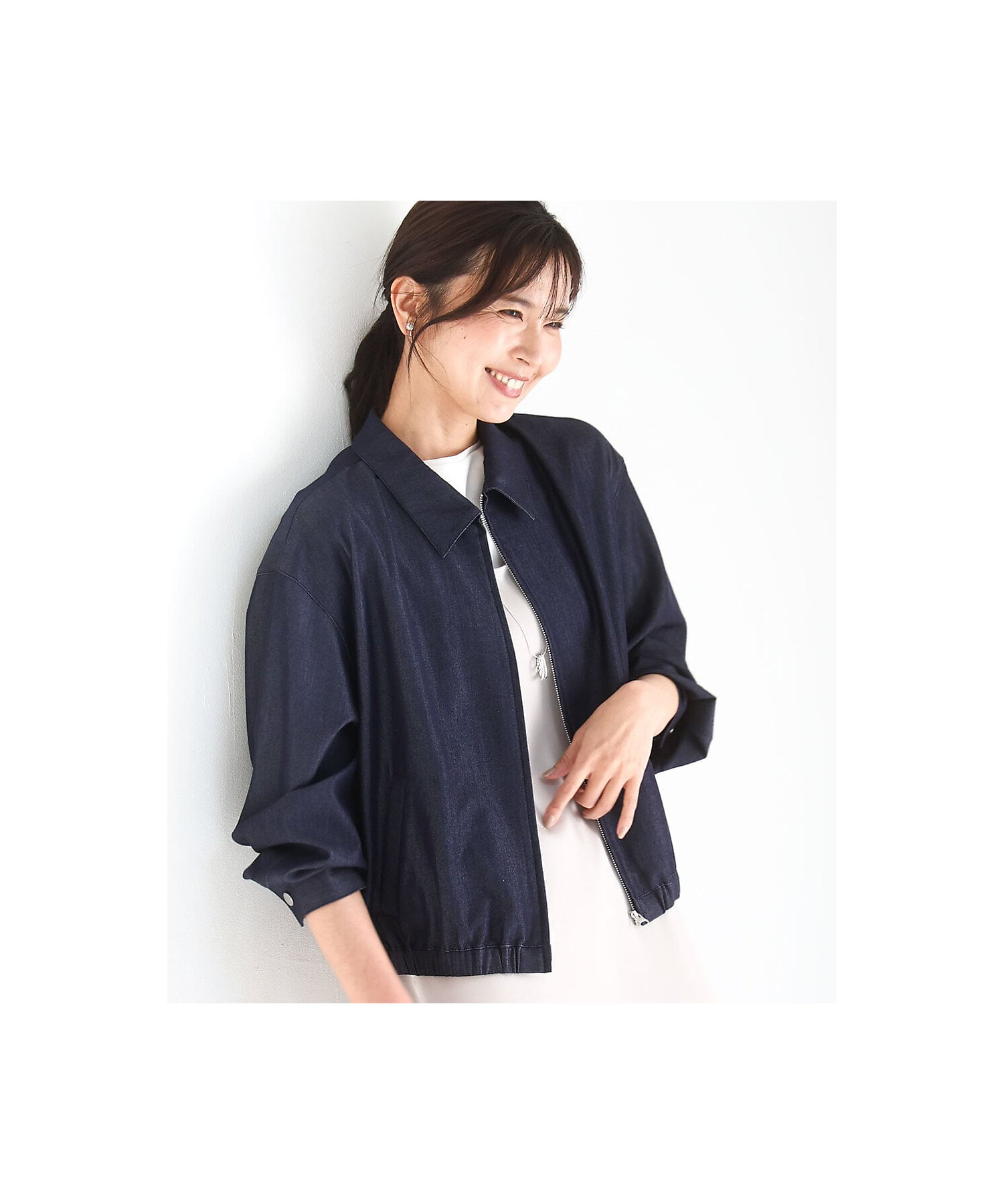 SANAGARAシリーズ］デニムライク 衿付きジップアップブルゾン