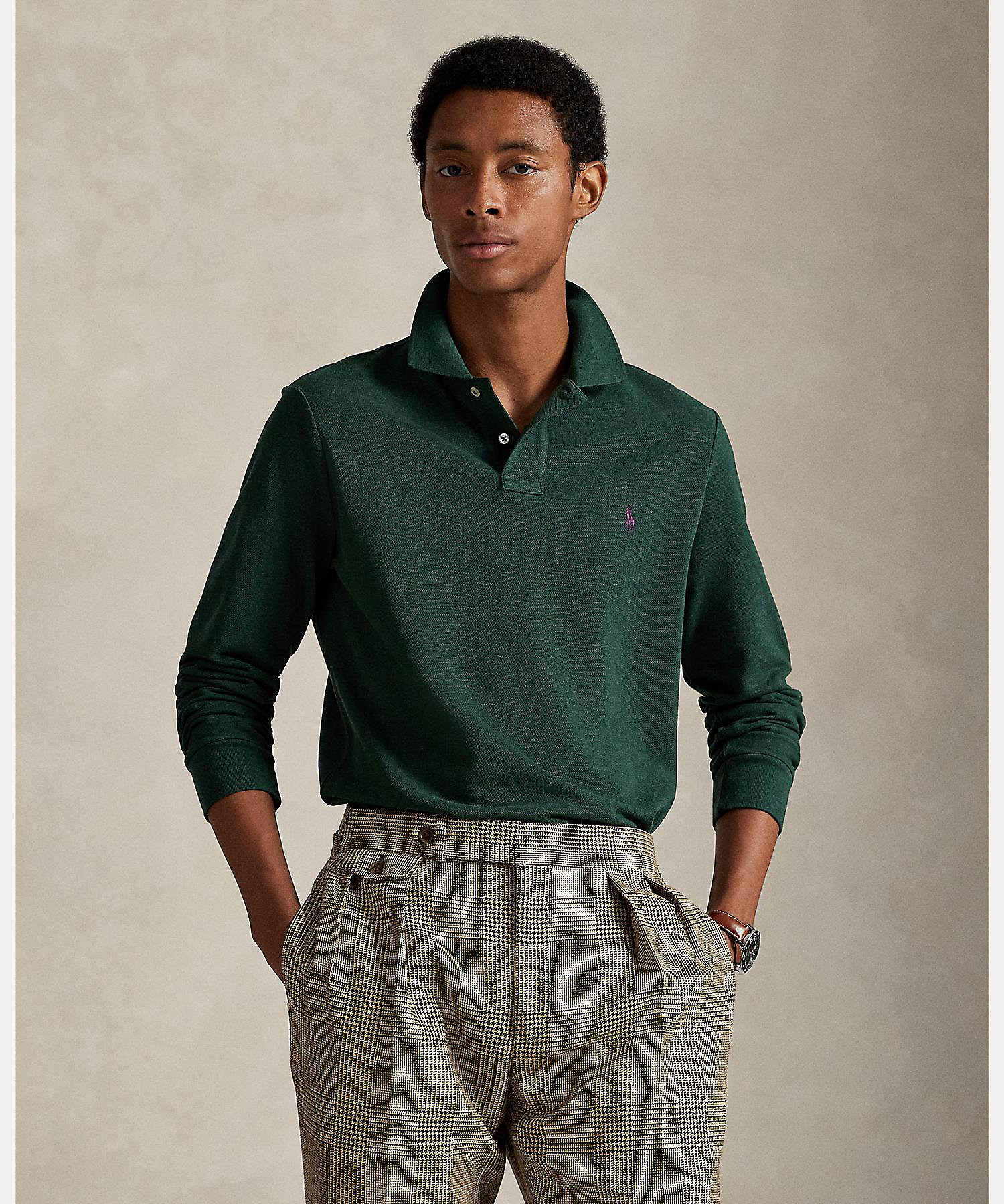 カスタム スリム ロングスリーブ ポロシャツ