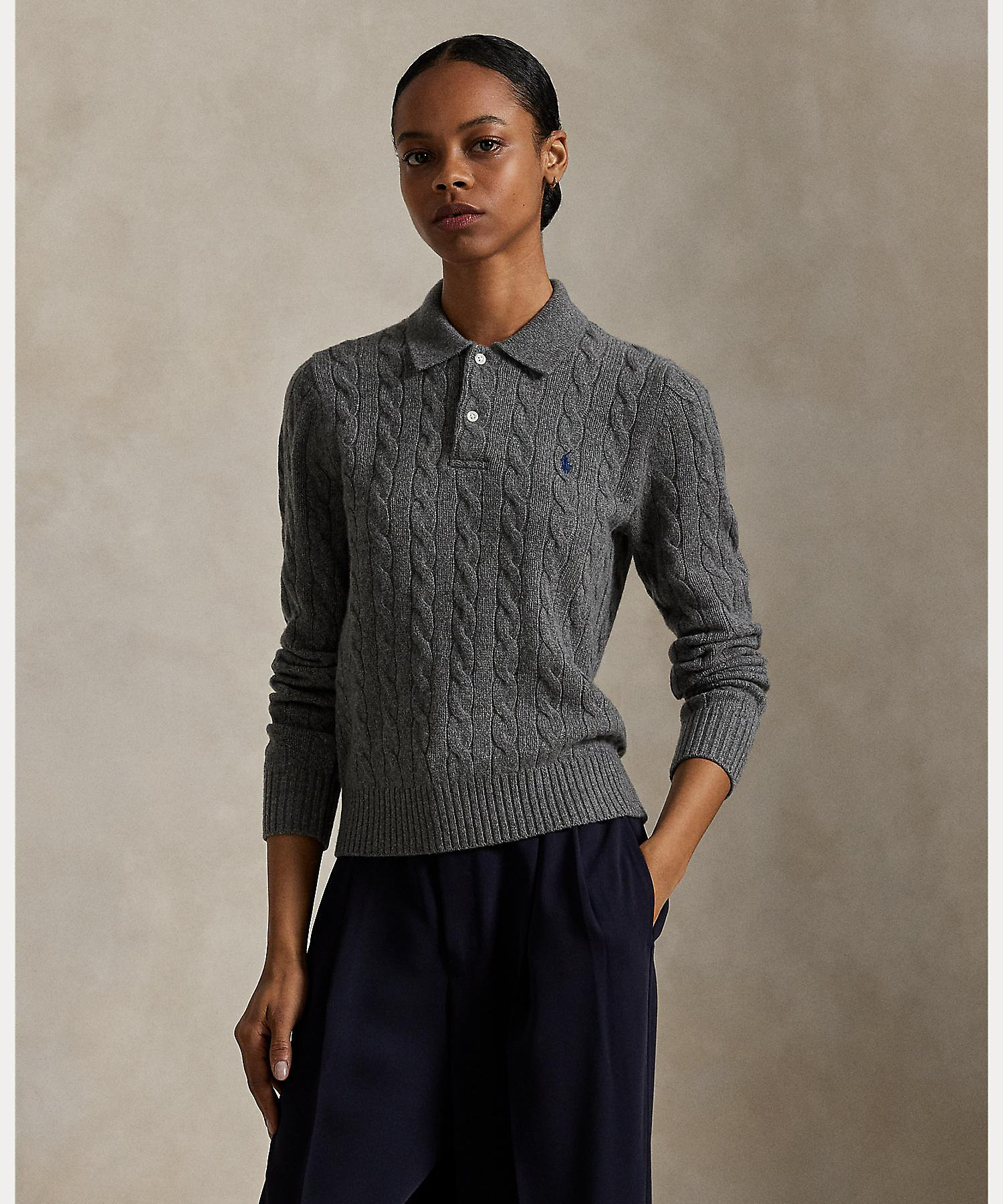 ケーブルニット ウールカシミヤ ポロ セーター