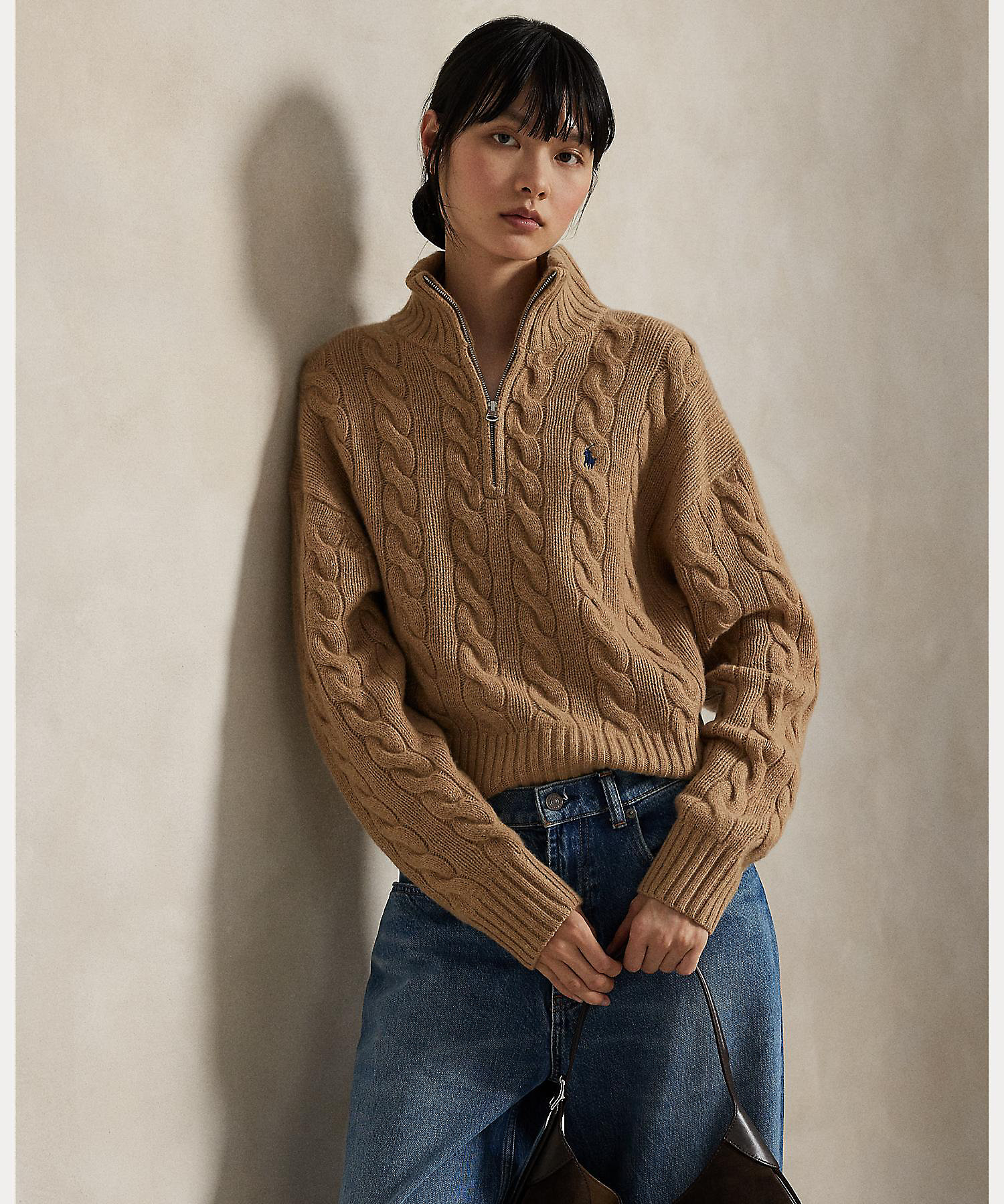 ケーブル ウールカシミヤ ハーフジップ セーター