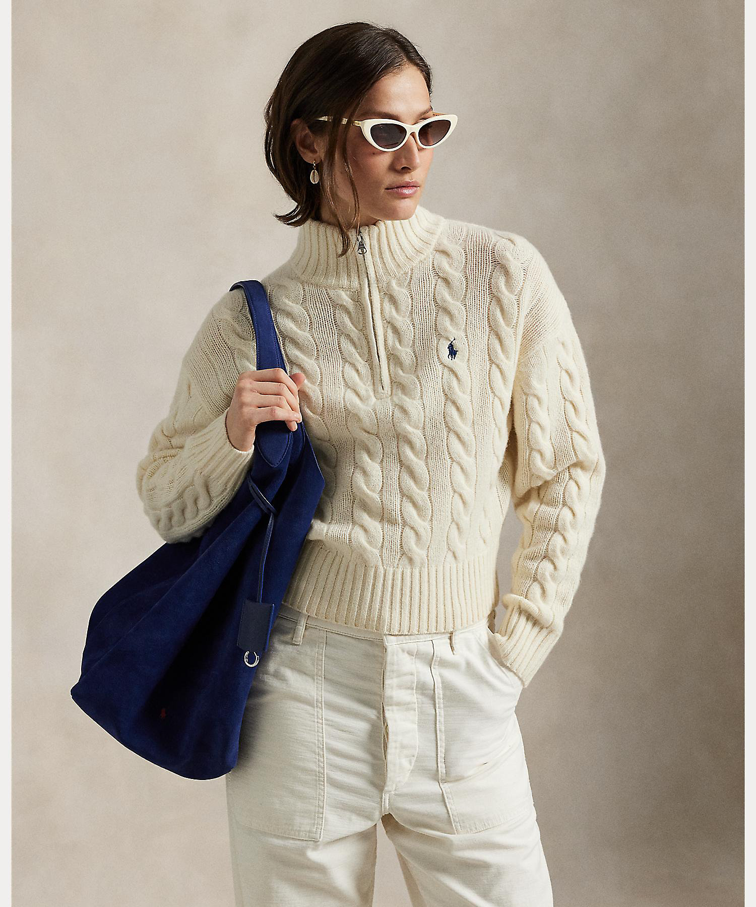 ケーブル ウールカシミヤ ハーフジップ セーター