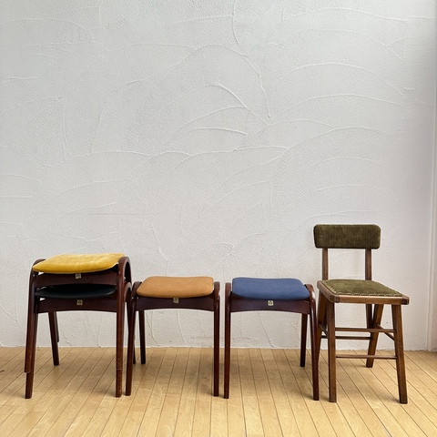 秋田木工 used リメイクチェア スタッキングスツール 本革 黒