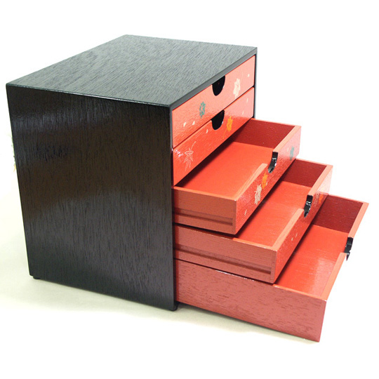 五ツ引出し 春秋 木製 漆器の井助