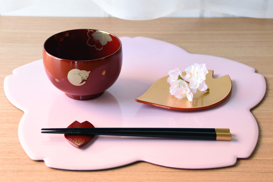 桜両面膳 13.0 ピンク ランチョンマット リバーシブル FC33-2 漆器の井助