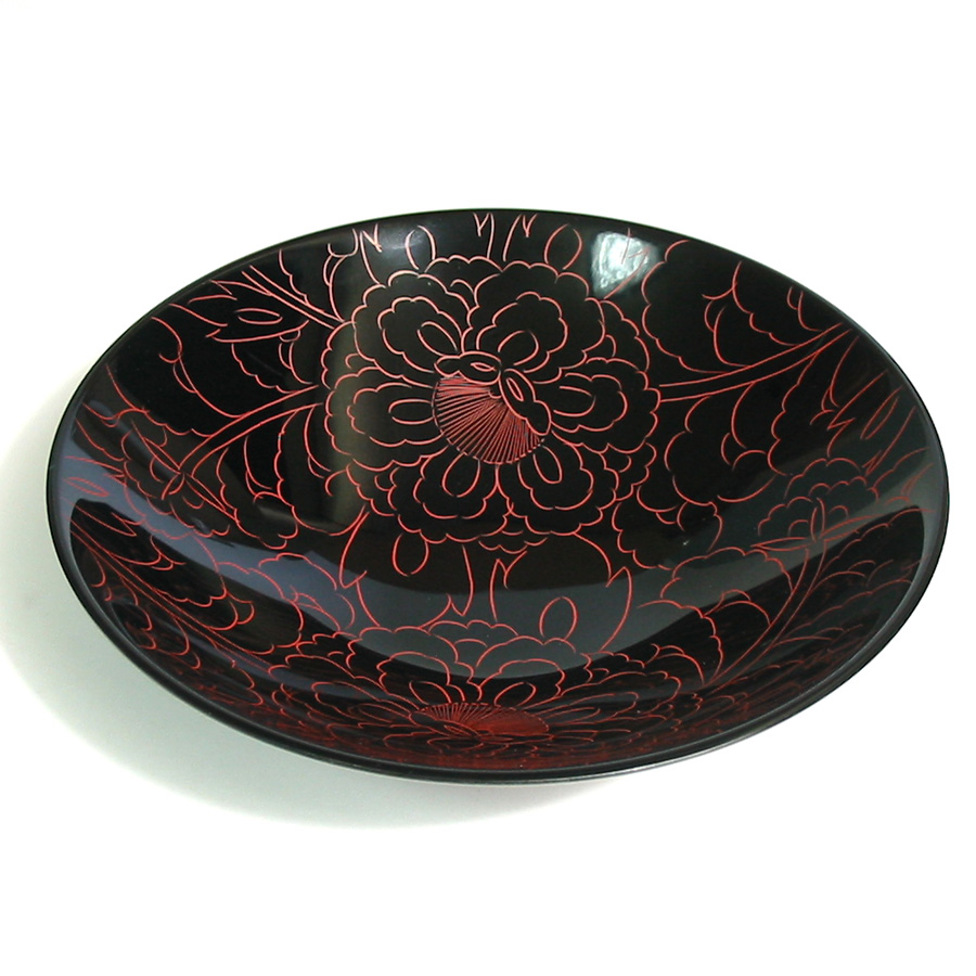 ボウル 牡丹彫 朱 小 漆塗り 中鉢 12-08004 漆器の井助