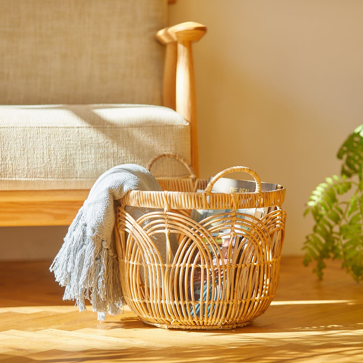 2BUY10%OFF対象】フェイクラタン ラウンドバスケットL | itomani（いと