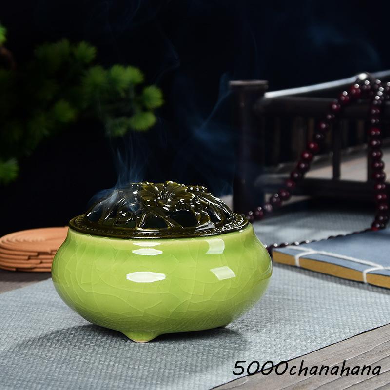 香炉 蓋付き 陶器 インセンスホルダー 線香 アロマ アンティーク調