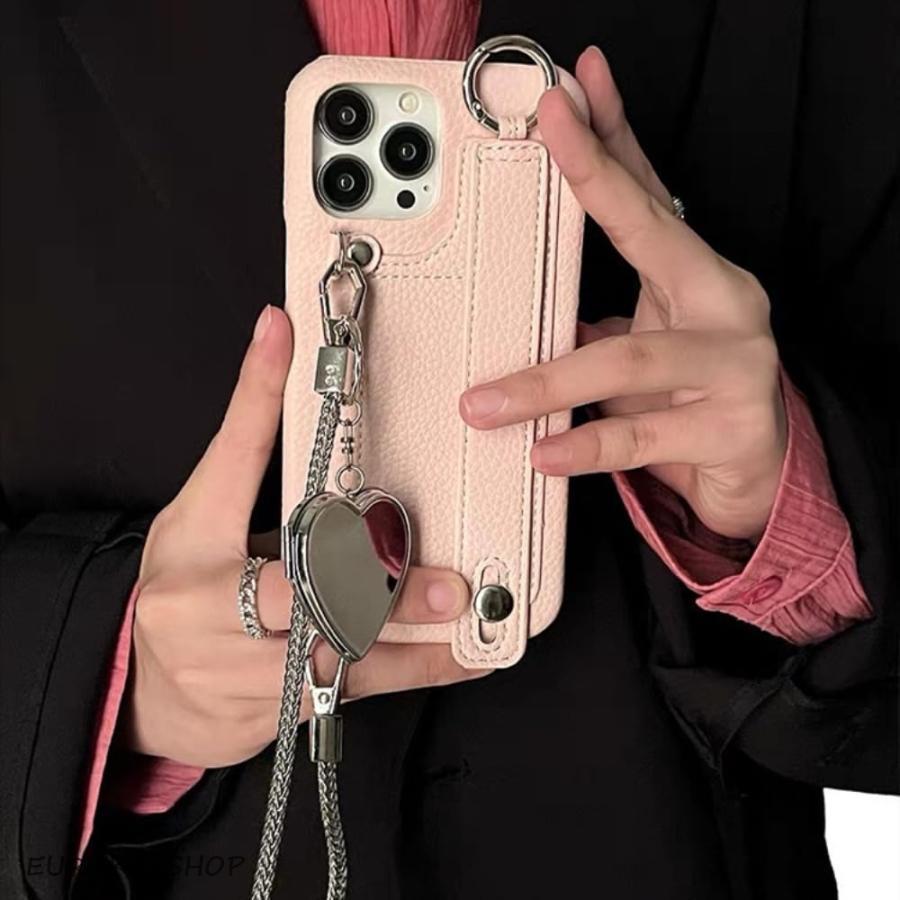 対応 iPhone15Pro ケース ハート 鏡付き スマホケース iPhone 15 Pro