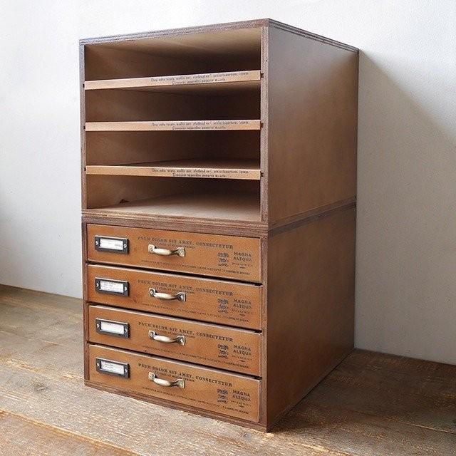 木製 卓上 A4 引き出し収納 書類ケース レターケース4段 チェスト