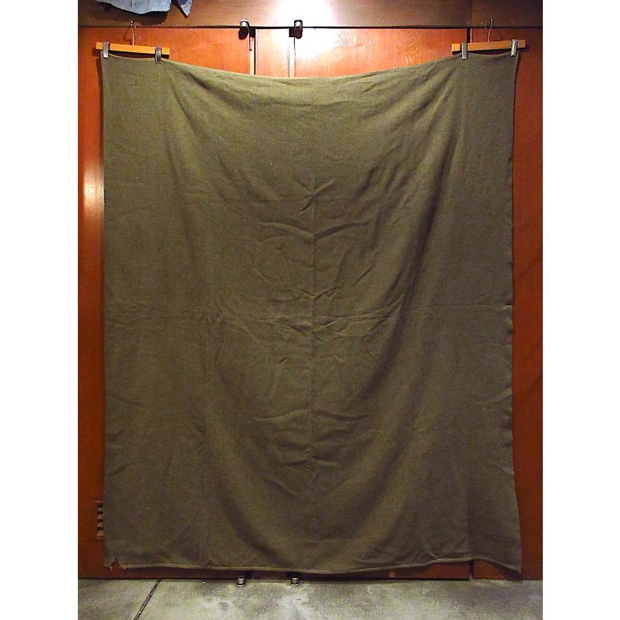 ビンテージ~40's○ミリタリーウールブランケットオリーブグリーン約