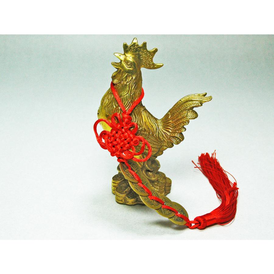 酉 金 トリ 置物 鶏 干支 五帝銭付き 風水 金運 黄銅製 : コッキー
