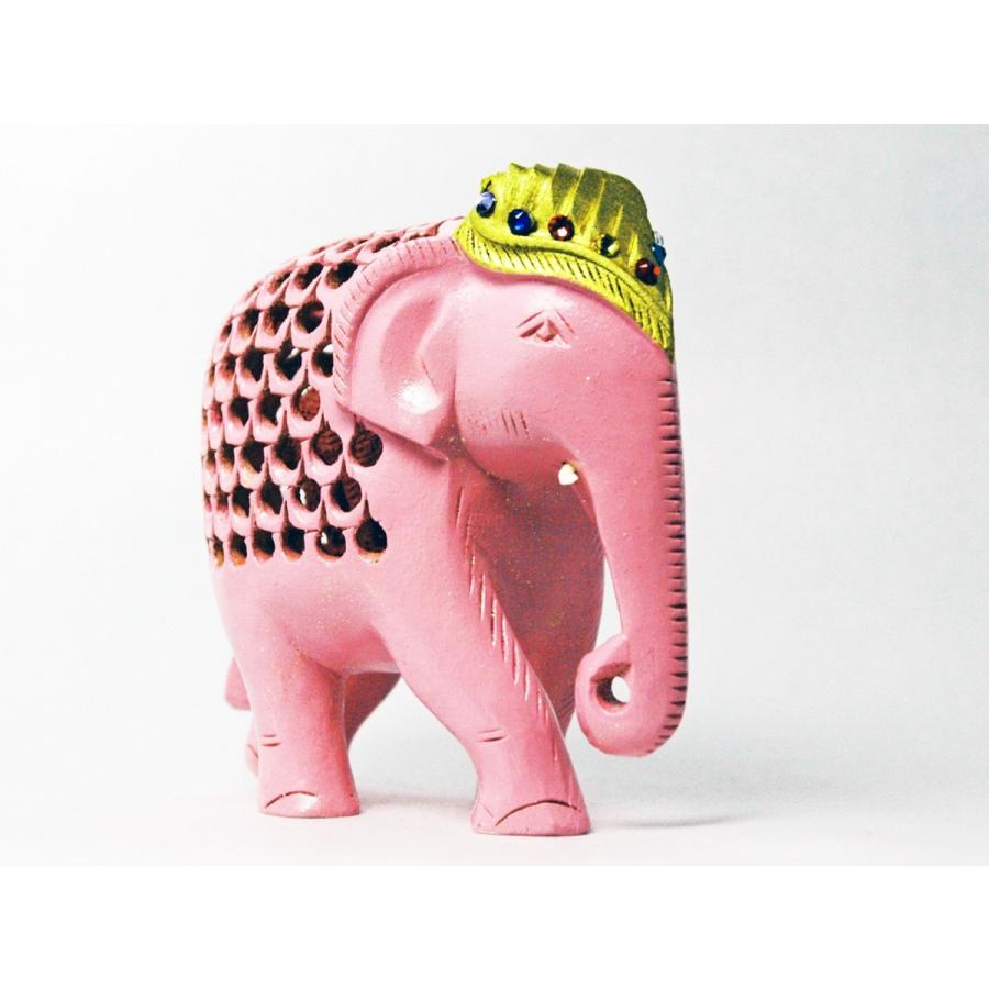 幸せを運ぶピンクのゾウさん 置物 象 ピンク ゾウ 木彫り 幸運 縁起物