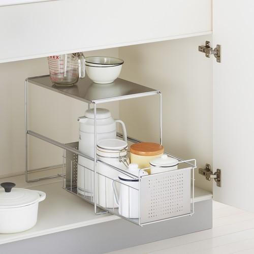 ヨシカワ シンク下スライド収納 幅25 ステンレス製 日本製 キッチン