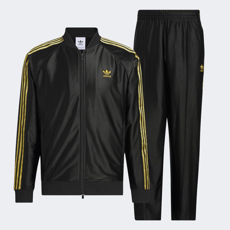 adidas Originals アディダス 光沢 ジャージ 黒×金 上下組 スーパー