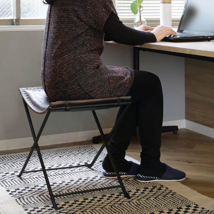 折りたたみ椅子 高さ44cm レザー アイアン アンティーク調 （ スツール