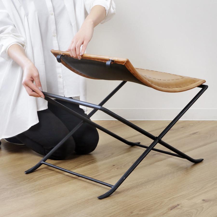 折りたたみ椅子 高さ44cm レザー アイアン アンティーク調 （ スツール