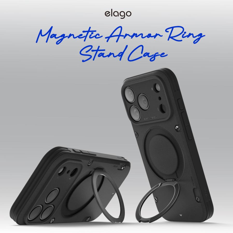 elago iPhone 17 Pro ケース MagSafe 対応 回転 リング スタンド 付き