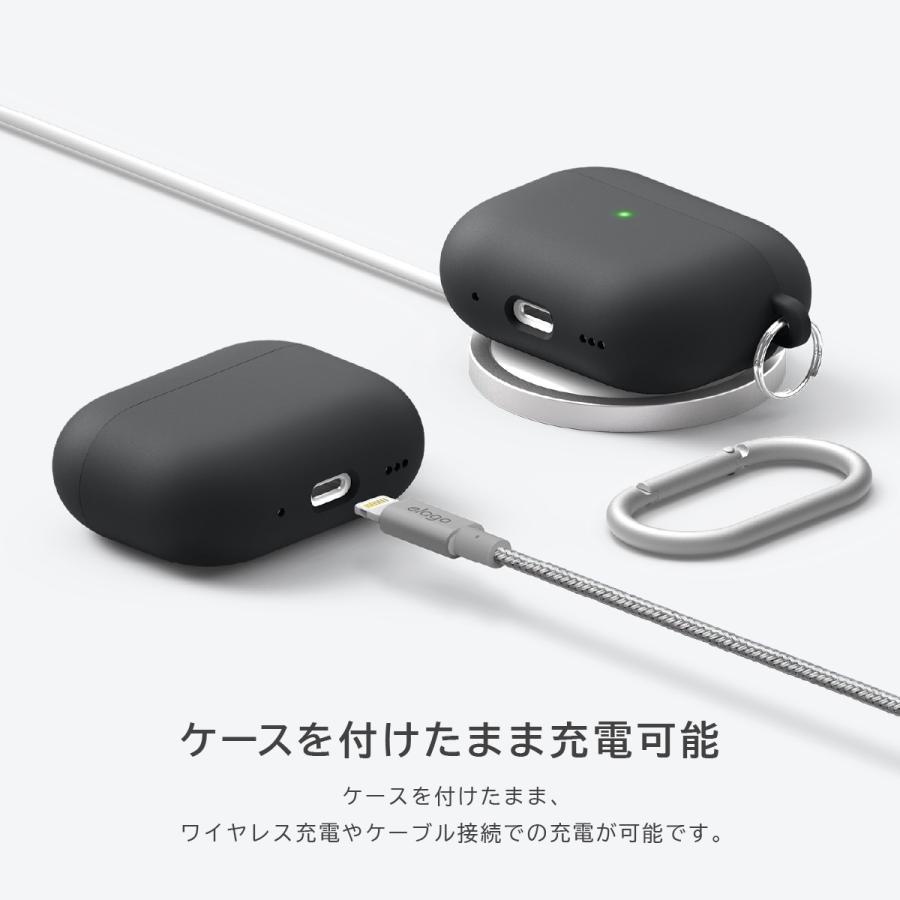 elago AirPods Pro2 ケース カラビナ 付き 耐衝撃 PC シリコン カバー