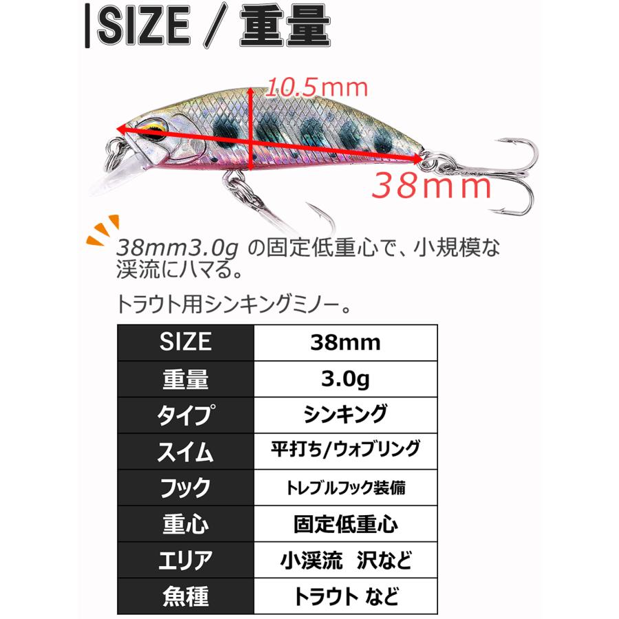 渓流ルアー トラウト ミノー セット 38mm 3.0g 5個 シンキング 扁平 平