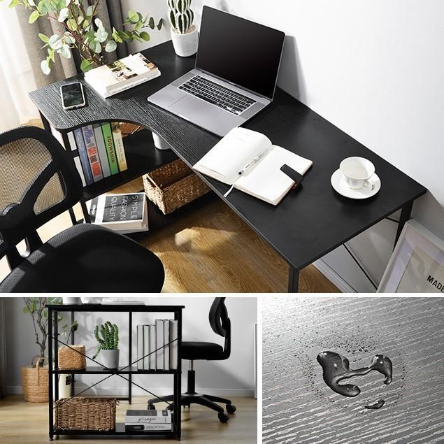 パソコンデスク L字 120cm 2段シェルフ付 2段ラック付 木製 収納付 座