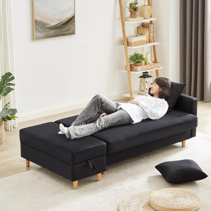 ソファ ソファーベッド 3人掛け カウチソファ 収納付き オットマン付き