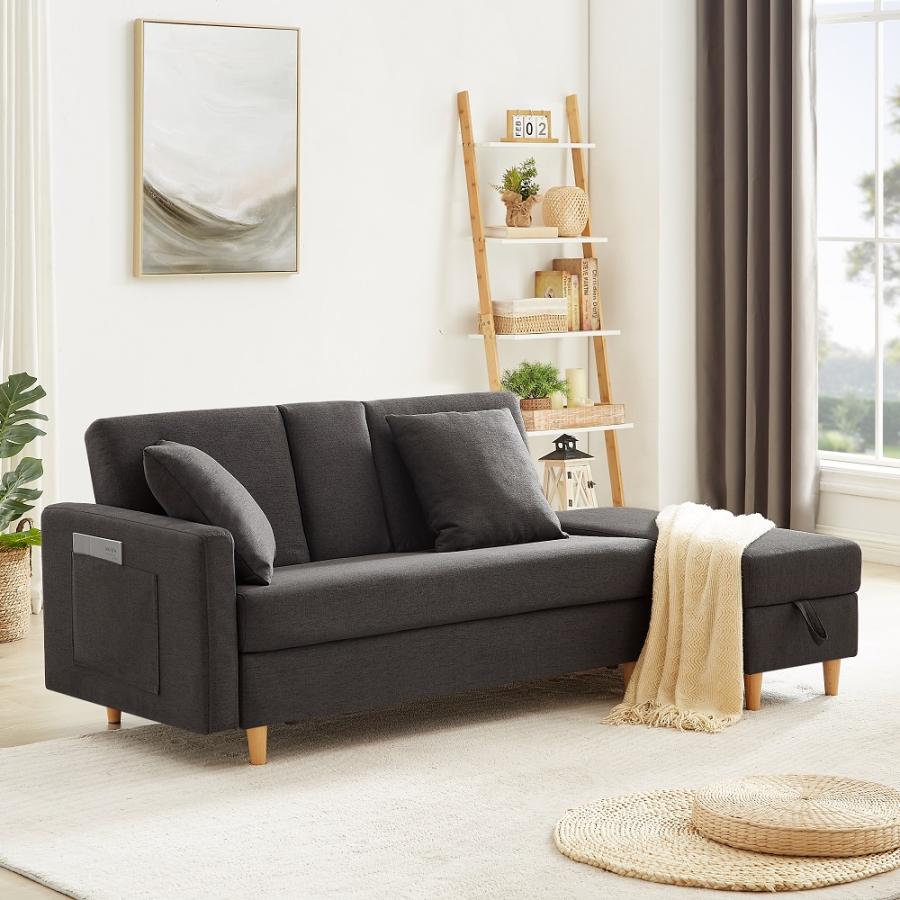 ソファ ソファーベッド 3人掛け カウチソファ 収納付き オットマン付き