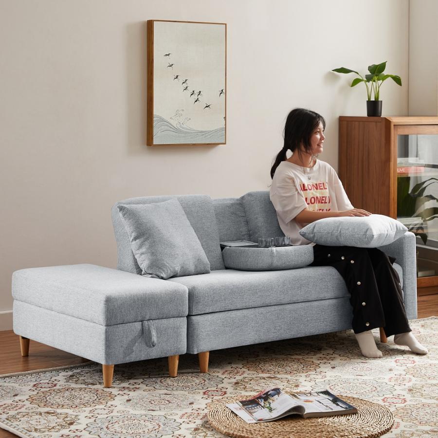 ソファ ソファーベッド 3人掛け カウチソファ 収納付き オットマン付き