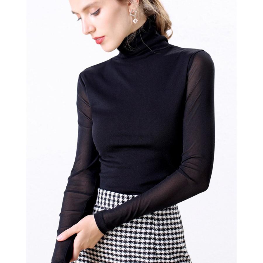 タートルネック ハイネック 長袖 メッシュ素材 ホワイト ピンク グレー