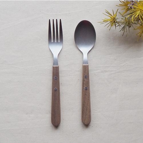 木製ハンドル カトラリー デザートスプーン18cm デザートフォーク18.5