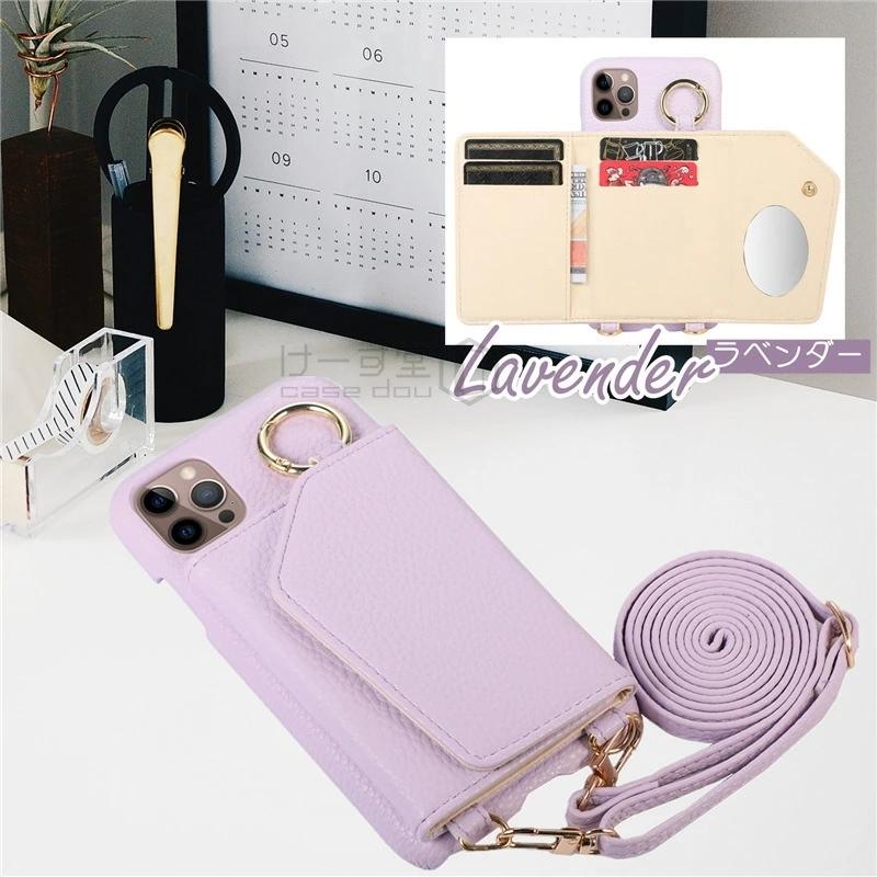 ストラップ付きiphone ケース ミラー付き icカード入れ おしゃれ
