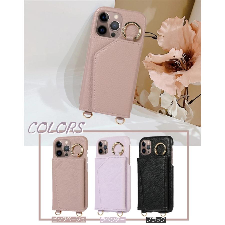 ストラップ付きiphone ケース ミラー付き icカード入れ おしゃれ