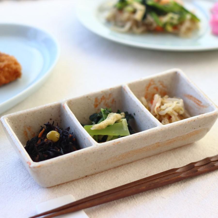 有田焼 三点盛り皿 朱色薄め 日本製 美濃焼 瀬戸焼 20cm オレンジ 業務