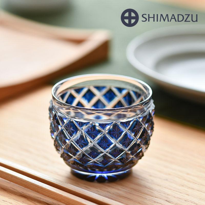 薩摩切子 猪口 大 cut34 藍 おちょこ お猪口 復元 鹿児島 島津薩摩切子