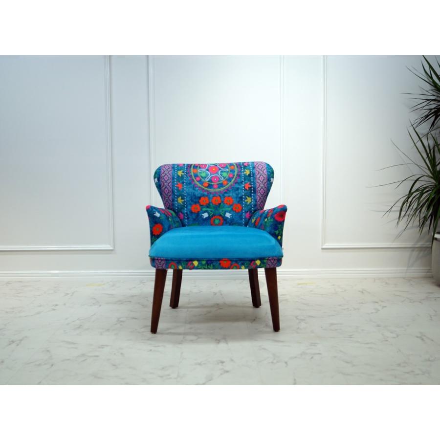 ROYAL (ロイヤル) 1人掛けソファ ブルー 花柄 トルコ製 sf1-r001-bl