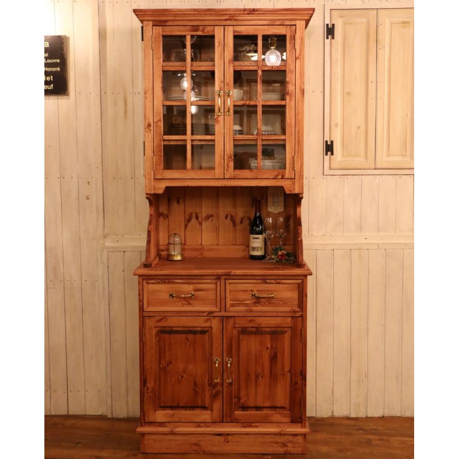 日本製】2ガラスドア・クラシックカップボード・W800 カントリー調