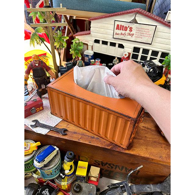 海上コンテナ ティッシュケース （オレンジ） □ アメリカン雑貨