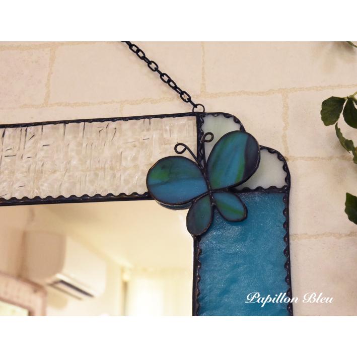 鏡 壁掛け ウォールミラー 北欧 ステンドグラス Papillon Bleu ミラー