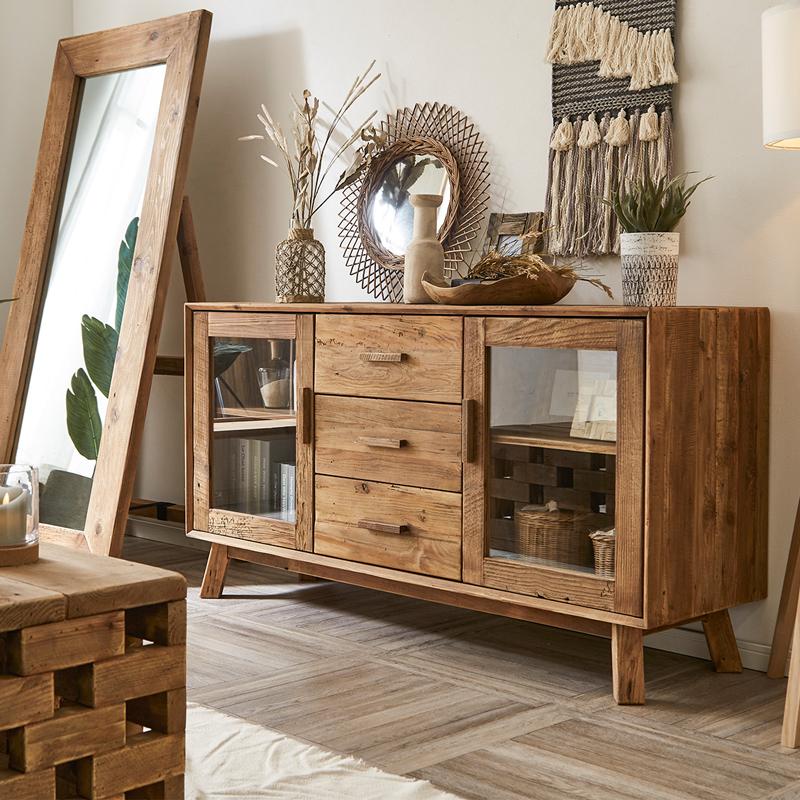 キャビネット 幅160 収納棚 カフェ風 古民家風 古材 アンティーク