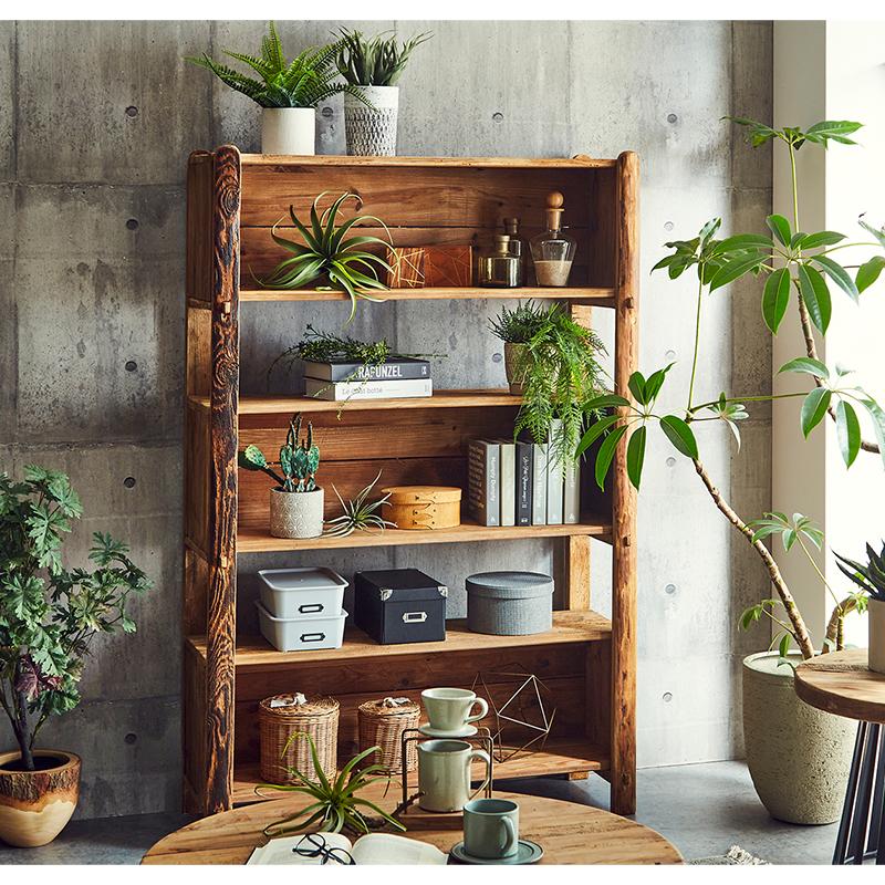 シェルフ 収納棚 本棚 幅106 アンティーク レトロ 無垢 天然無垢