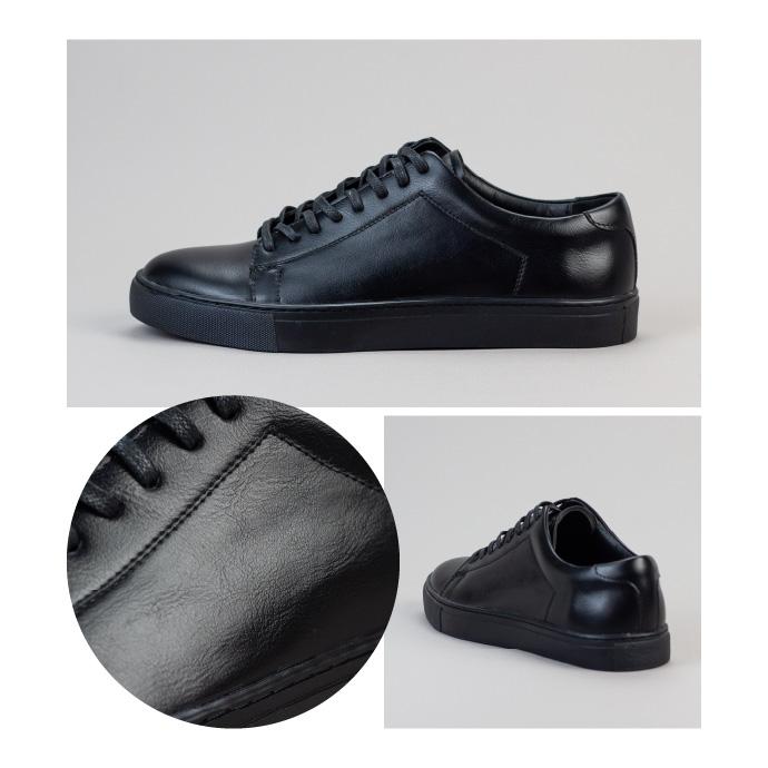 スニーカー メンズ レザー 黒 白 PUレザー ローカット レースアップ