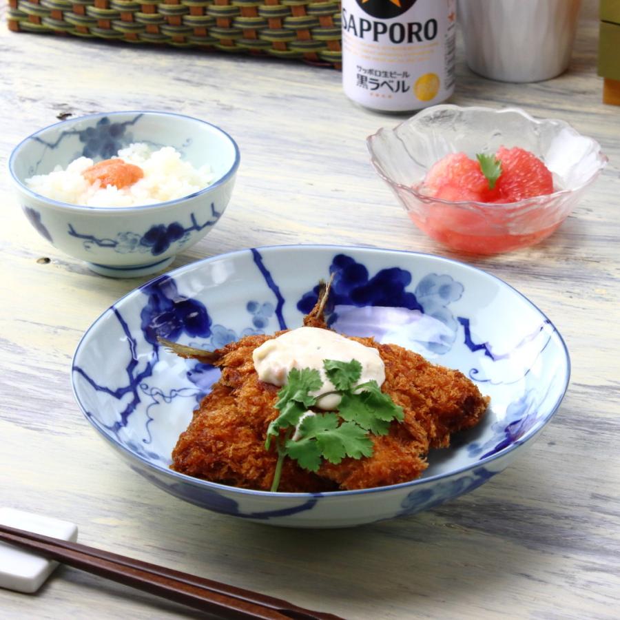 藍染ぶどう 6.8寸炒めもの鉢 21cm 日本製 美濃焼 六兵68深皿 大皿 中皿