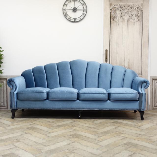 4人掛け ソファ 四人用 ソファー アンティーク 調 風 長椅子 レトロ