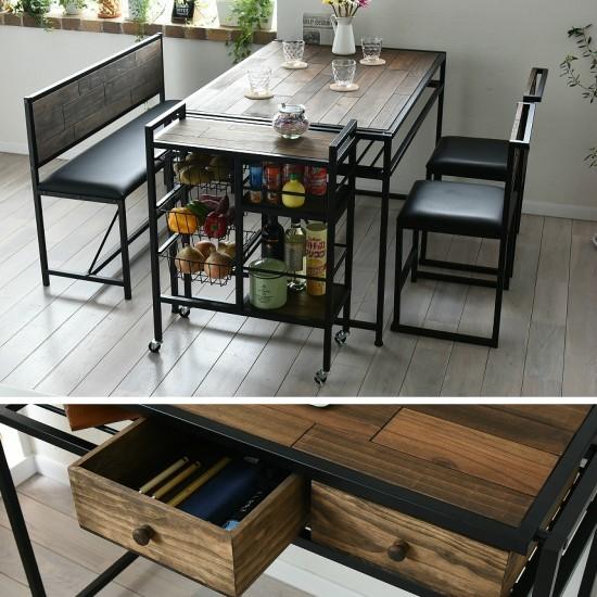 天然木 アイアン キッチンワゴン キャスター付き ワゴン 棚 バスケット