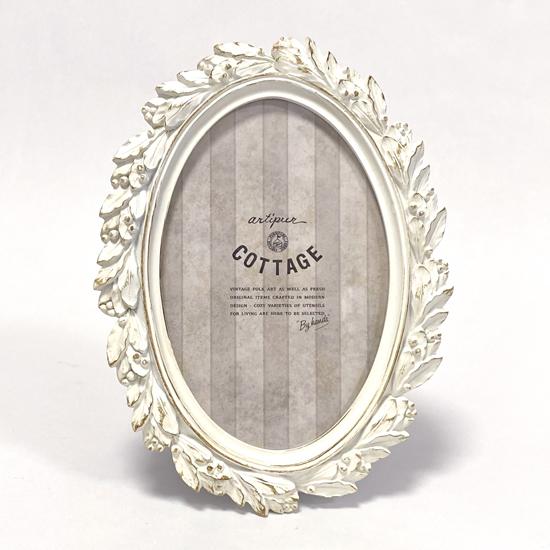 アンティーク フォトフレーム オーバル リーフ ホワイト 壁掛け フォト