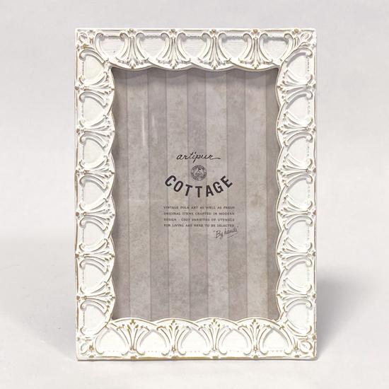 アンティーク フォトフレーム レクト リリー ホワイト はがきサイズ