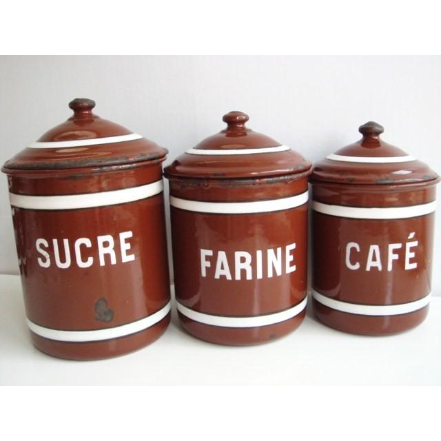 ホーローキャニスター 茶 3ピースセット A フランス アンティーク 保存