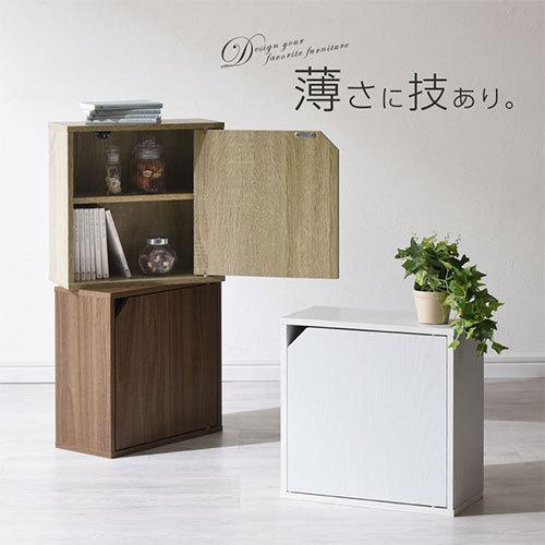 ぼん家具 本棚 おしゃれ 扉付き 薄型 カラーボックス 収納 扉 2段