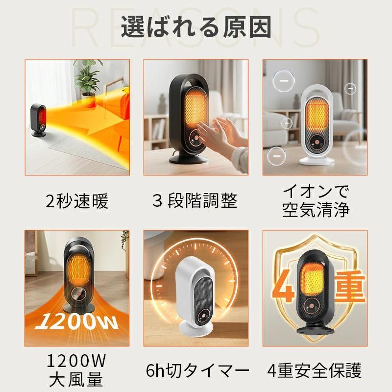 Joyhouse ファンヒーター セラミックヒーター 1200W 2秒速暖 省エネ