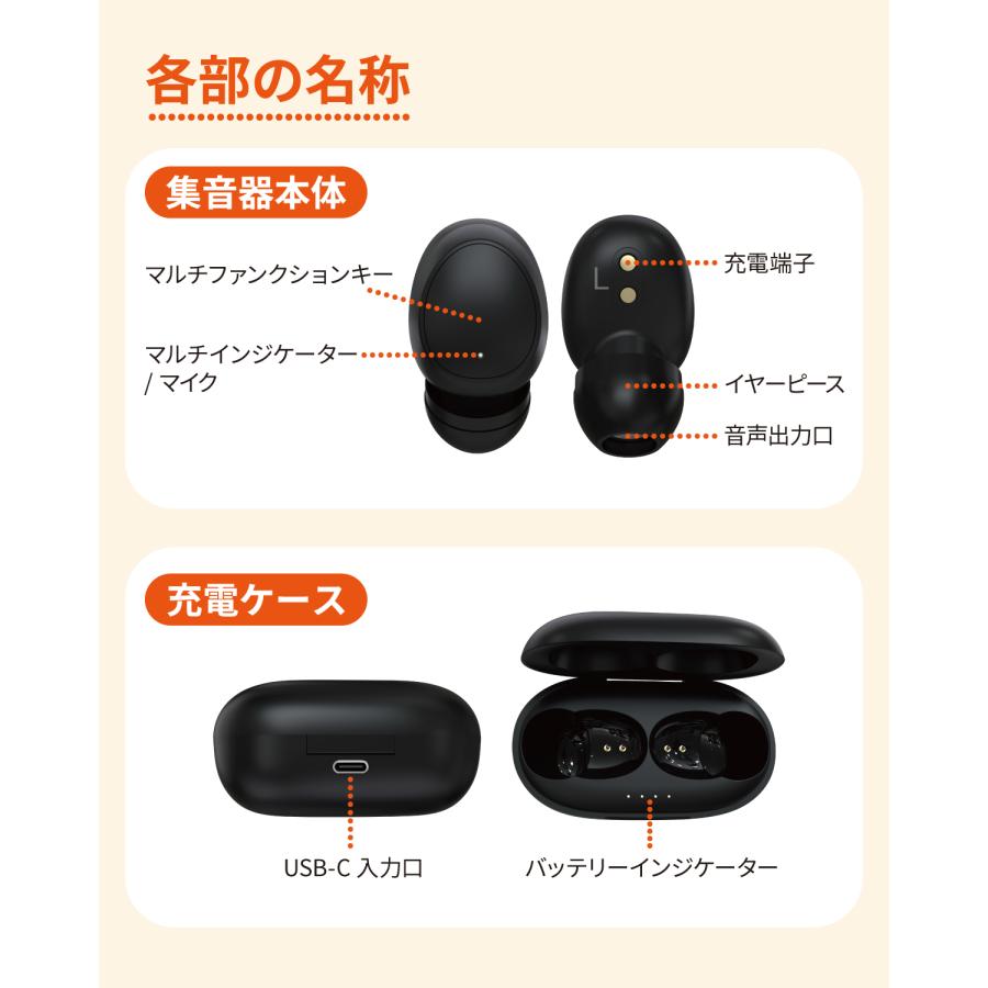ワイヤレス集音器 充電式 イヤホン型 補聴 小型 軽量 5段階音量調整